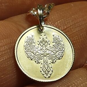.999 Fine Silver Cross Round Charm / Pendant